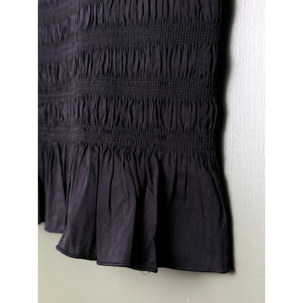 NWT Pistola Phoebe Crew Neck Ruffle Hem Smocked Sleeveless Tank Top Black Small - Picture 3 of 7